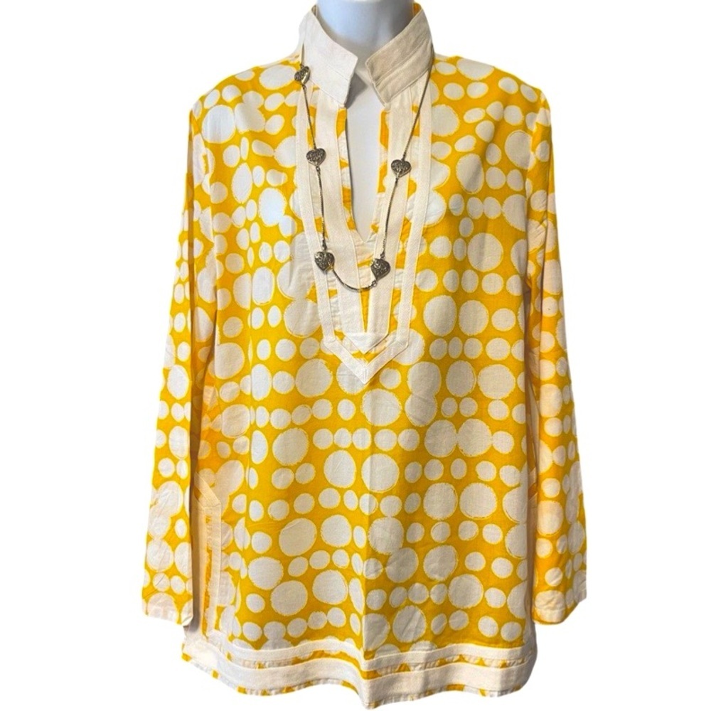Michael Kors Yellow White Polka Dot Cotton Tunic Top Size XL